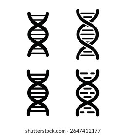 Four Black D N A Strand Icons on White Background deoxyribonucleic acid
