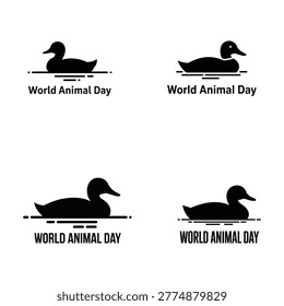 Four black duck silhouettes with text Animal Day below bird water bird