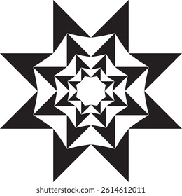Four black, eight-pointed concentric stars vector logo