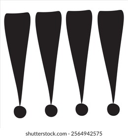 Four black exclamation marks arranged vertically on a white background. Simple and bold graphic.