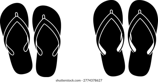 Four black flip flops on a white background summer footwear arrangement