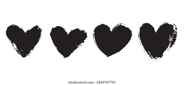 Four Black Grunge Hearts Free Texture Image.