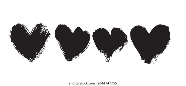 Four Black Grunge Hearts Graphic.