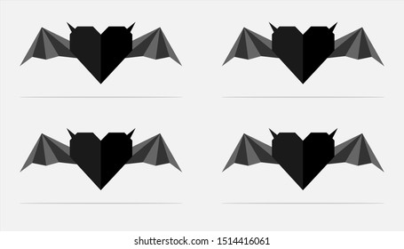 Four black hearts flying on a gray background