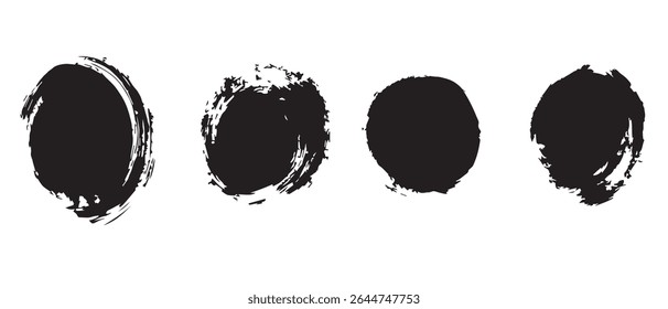 Four Black Ink Circles Grunge Texture Background.