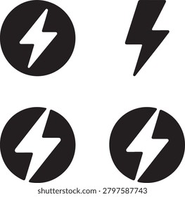 Four black lightning bolt three inside circles and one standalone, representing electric power des