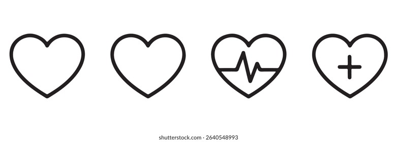 Four Black Line Art Hearts Healthcare Symbols White Background
