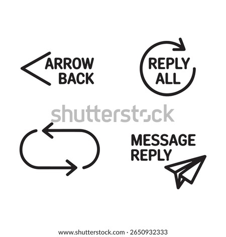 Four black line art icons depicting communication actions on a white background.