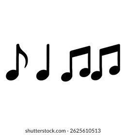 Four Black Musical Notes in Row vector illustration