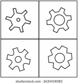 Four Black Outline Gear Icons on White