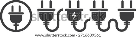Four black power plugs with one circled and lightning symbol