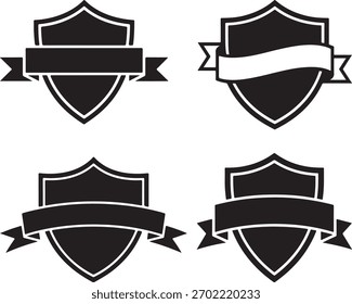 Four Black Shield and Ribbon Emblems