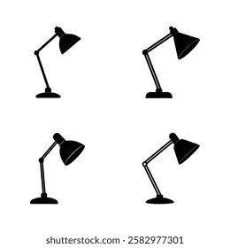 Four black silhouette desk lamps on white background