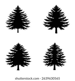 Four Black Silhouette Fir Trees simple