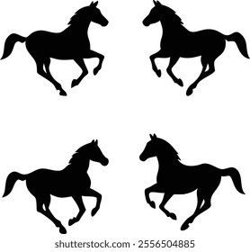 
Four Black Silhouette Galloping Horses in Graphic Style