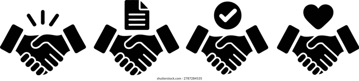 Four black silhouette hand gestures support document approval love