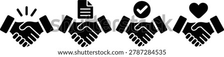 Four black silhouette hand gestures support document approval love