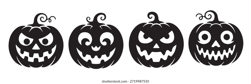Cuatro siluetas negras Jack o calabazas de linterna Halloween
