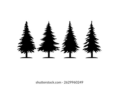 Four Black Silhouette Pine Trees Nature Forest Graphic Design