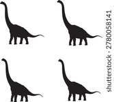 Four black silhouettes of a Brachiosaurus-like long-necked dinosaur, a classic sauropod from the Jurassic period. Great for educational or prehistoric themes.