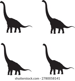Four black silhouettes of a Brachiosaurus-like long-necked dinosaur, a classic sauropod from the Jurassic period. Great for educational or prehistoric themes.