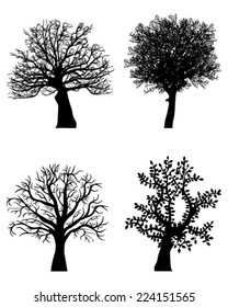 Four black silhouettes of tree, vector illustration