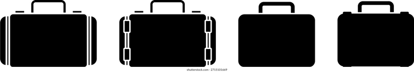 Four black suitcases lined up in a simple minimalist style