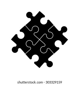 Four black vector puzzle pieces perfectly connected