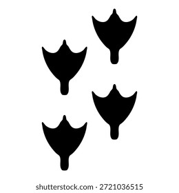 Cuatro siluetas de Vector negro de huellas de pingüinos, mostrando dedos distintos conectados en la base.