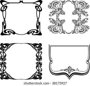 Four Black And White Art Deco Frames. Vector Illustration.