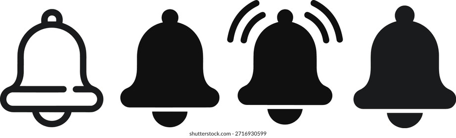 Cuatro campanas en blanco y negro con notificación de diferentes estados