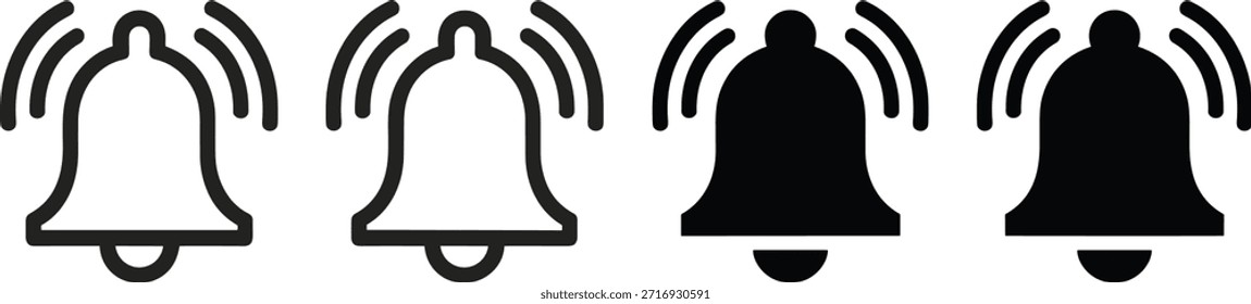 Four black and white bell with wireless signals notification