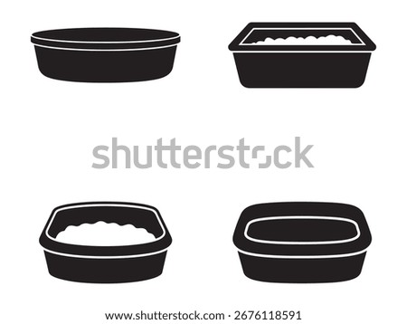Four Black and White Cat Litter Box Icons
