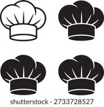 Four black and white chef hat icons, one outlined and three filled, arranged in two rows on a white background.