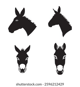 Four Black and White Donkey Head Silhouettes