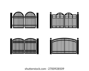 Cuatro Diseños de puerta en blanco y negro, Ilustraciones aisladas que muestran la seguridad y los detalles arquitectónicos