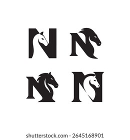 Four black and white horse head logos incorporated into the letter n in a square format
