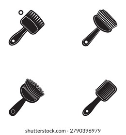 Four black and white illustrations of different paint brushes with various bristle types on white background no text