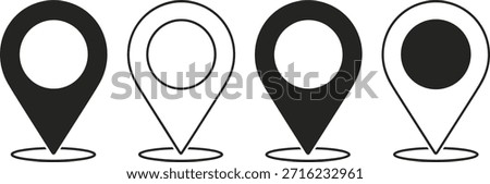 Four black and white location pin with different fill styles
