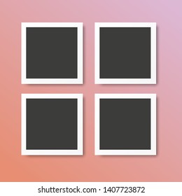 Four black and white photo frames isolated on pink. Vintage style. Vector illustration