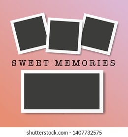 Four black and white photo frames isolated on pink with text Sweet Memories.
