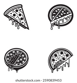 Four Black and White Pizza Slice Illustrations