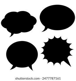 Four black and white speech bubbles on a white background