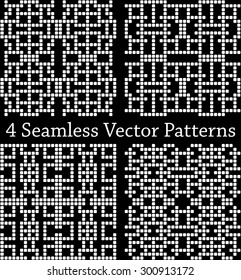 Four black and white square seamless patterns set, vector illustration for use in your creative projects as well as knitting and cross stitch projects.