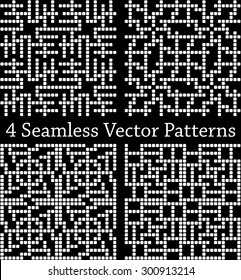 Four black and white square seamless patterns set, vector illustration for use in your creative projects as well as knitting and cross stitch projects.