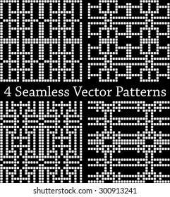 Four black and white square seamless patterns set, vector illustration for use in your creative projects as well as knitting and cross stitch projects.