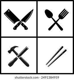 four black and white tableware elements