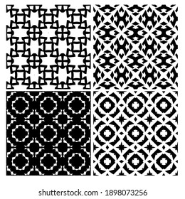 four Black and white texture. Abstract seamless geometric pattern. 