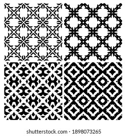 four Black and white texture. Abstract seamless geometric pattern. 