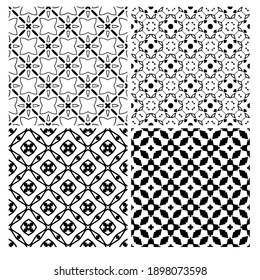 four Black and white texture. Abstract seamless geometric pattern. 